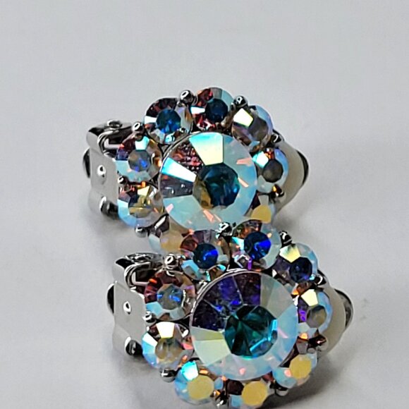 Aurora Borealis Clip On Earrings, Colorful Small Clip Ons - Picture 4 of 4